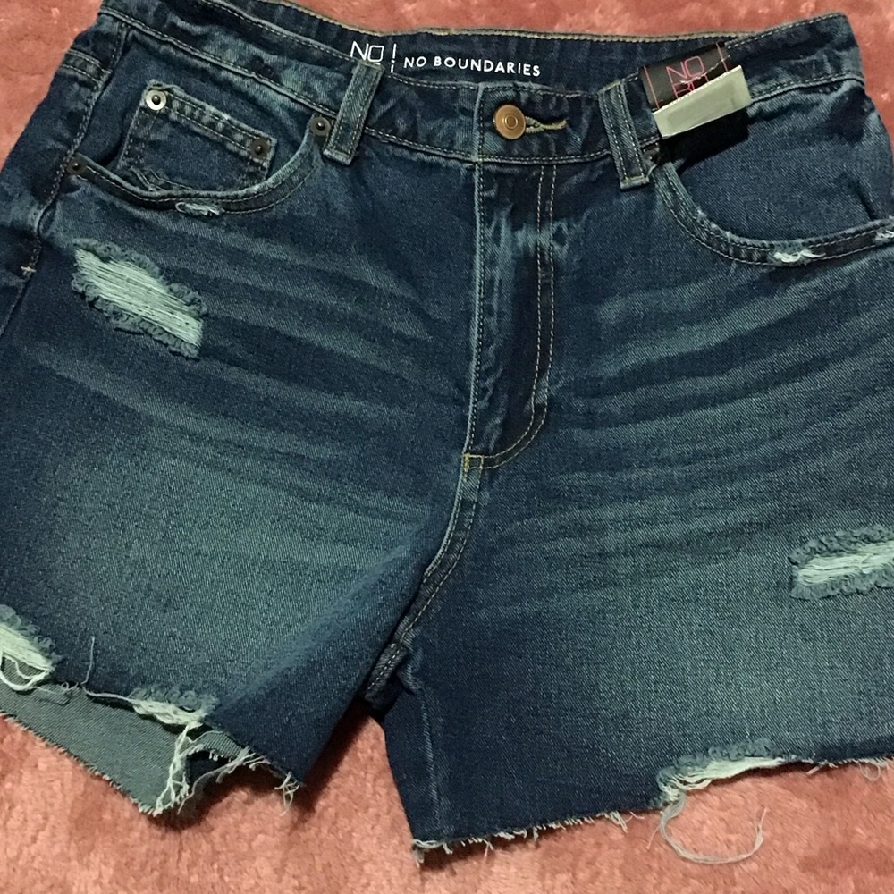 No Boundaries Dark Blue Distressed Jean Shorts